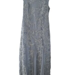 Onyx Nite Silver Sheath Maxi Dress Sleeveless Scoop Neck